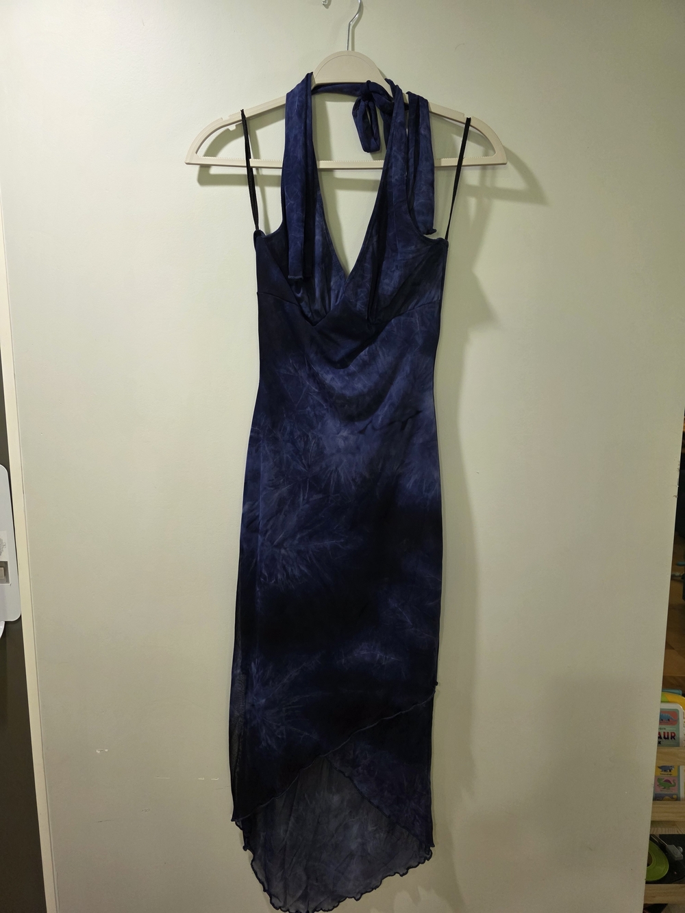 VINTAGE Navy Tie-Dye Halter Midi Dress